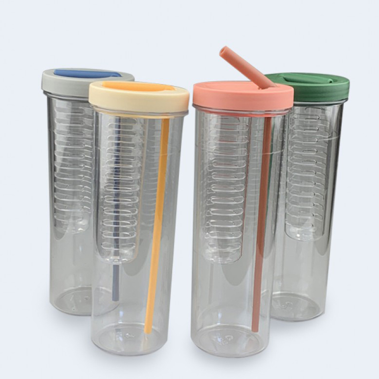 透明飲料果汁分離茶漏吸管隨行杯700mL印刷